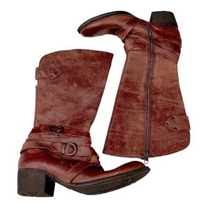BORN Brown Leather Calf Height Boho Boots, size 7.5